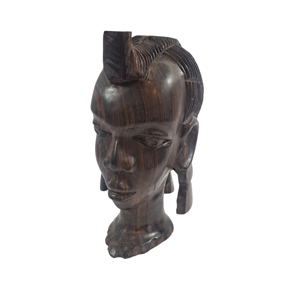 Vintage Hand Carved African Woman Lady Head Sculpture Bust Ebony Wood 8"